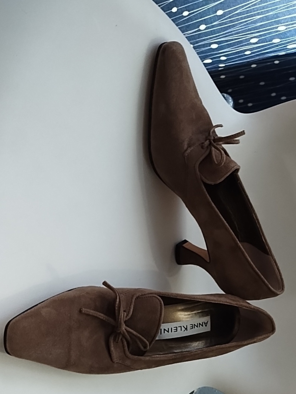 Anne Klein Taupe Suede Lace-Up Mid-Heel Pumps